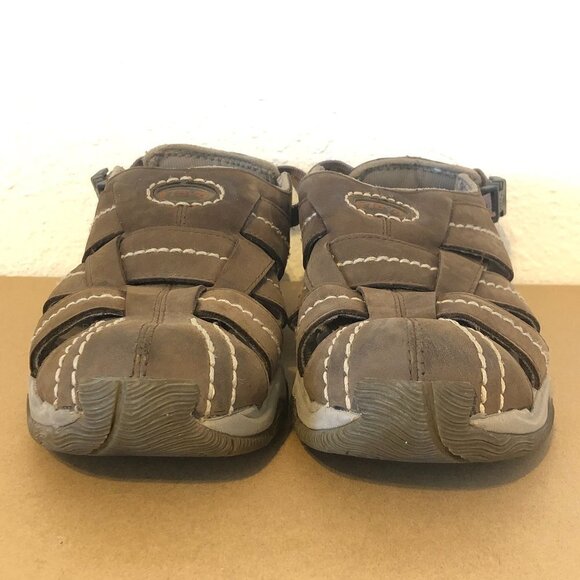 TEVA Sandals Men's Size 9 Brown Tan Leather Stitching Pattern F10004L Hiking - Picture 4 of 12